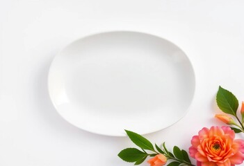 A pristine, empty, white ceramic plate isolated on a seamless white background, empty, round