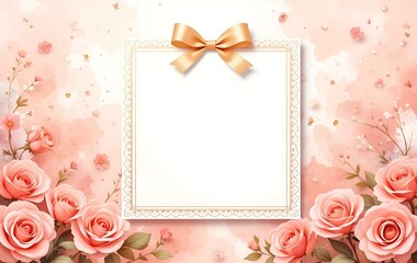 Beautiful Rose Background Image, Ribbon, Card Flower Frame, Anniversary Texture Banner