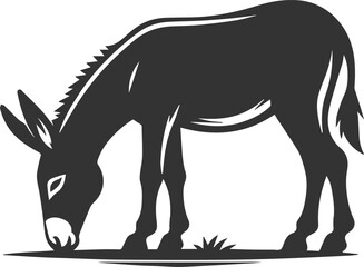 Donkey grazing with head lowered vector silhouette animal design