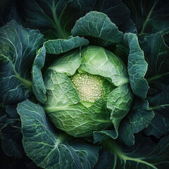 Obraz premium Close-up of fresh green cabbage with detailed leaf texture