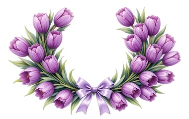 Obraz premium Purple tulip background image, wreath, flower frame, texture banner