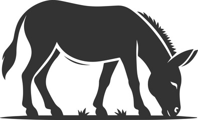 Obraz premium Donkey grazing with head lowered vector silhouette animal design
