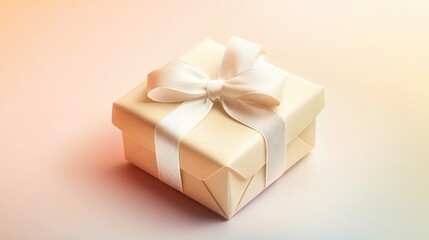 Obraz premium Cream-colored gift box with white ribbon