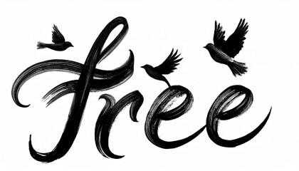 FREE 손글씨와 날아오르는 새의 실루엣