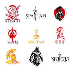 Spartan Warrior Logo Collection, Ancient Greek Gladiator Helmet and Sword Emblems, Military and Tactical Warrior Symbols, Bold and Modern Vector Design
