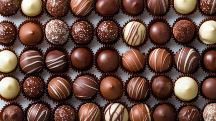 Assorted gourmet chocolate truffles in various flavors and designs