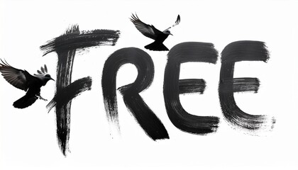 FREE 손글씨와 날아오르는 새의 실루엣