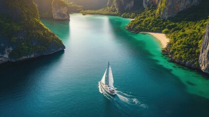 Fototapeta premium Sailboat in a turquoise bay