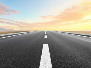 Fototapeta premium Winding road stretching towards a colorful sunset in the distance