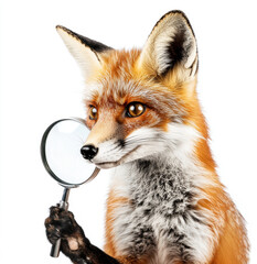 Obraz premium Fox holding a magnifying glass in a curious pose