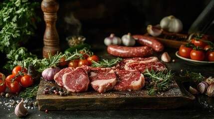 "Fresh Cuts of Raw Meat on a Table"