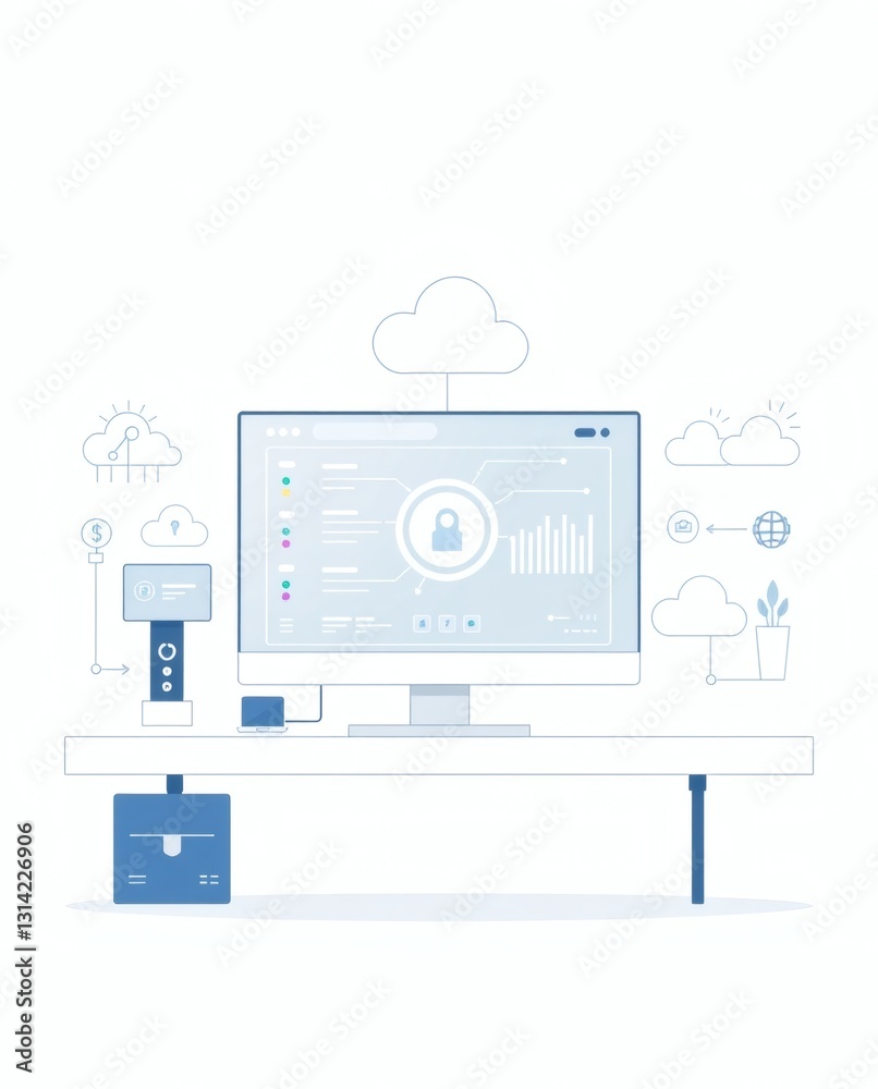 Aufkleber A secure computer setup with a digital padlock representing data protection