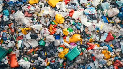Heap of colorful plastic waste at recycling facility
