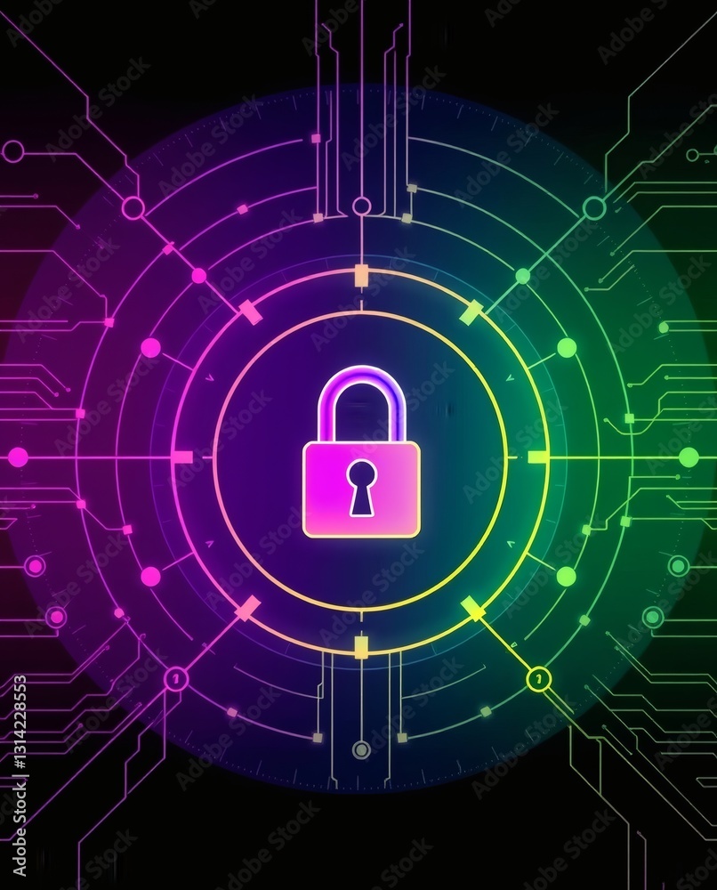 Aufkleber a digital padlock illuminated against a circuit board pattern, representing cybersecurity and protec