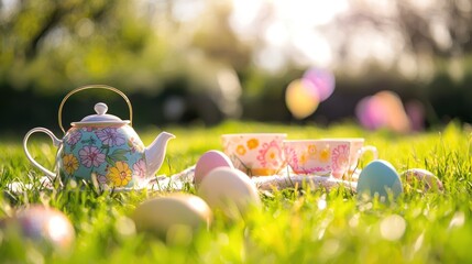 A British Easter celebration with egg rolling and tea.