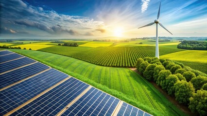 Obraz premium Clean Tech Fashion Photography: Sustainable Style, Above Shot, Flat Lay, Natural Organic Textures, Wide Angle Landscape