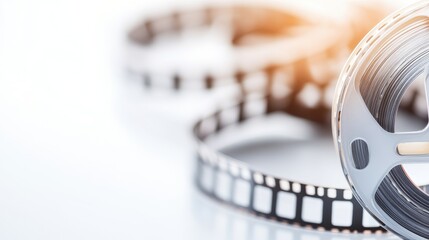 Film reels stacked together, vintage movie reels in a cinematic theme, ideal for film industry projects or creative content.