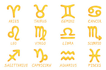 Hand drawn zodiac signs Esoteric symbol doodle set Astrology clipart Elements for design