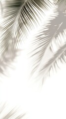 Palm leaves cast intricate shadows on a white surface, creating a serene and tropical atmosphere