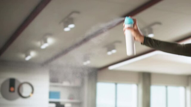 Human's Hand Spraying Air Freshener