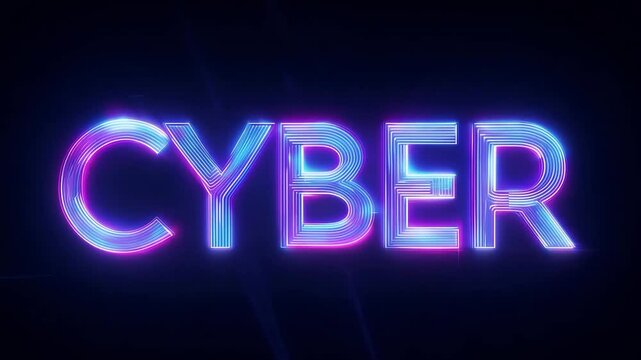 Cybernetic text CYBER with chromatic aberrance and glitch effects, isolated on background