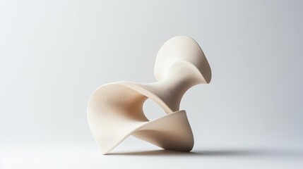 Abstract Sculpture In White With Smooth Curves And Geometric Design Against Studio Background