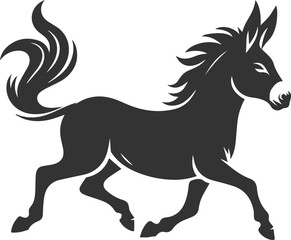 Donkey trotting with tail swaying vector silhouette animal design