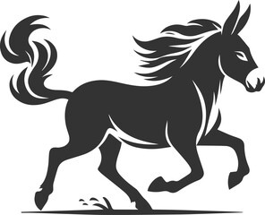 Donkey trotting with tail swaying vector silhouette animal design