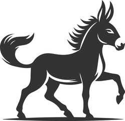 Donkey trotting with tail swaying vector silhouette animal design