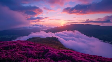 Fototapeta premium Majestic mountain sunset over clouds