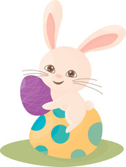 Happy bunny with easter eggs. Postcard, poster Happy Easter, Happy Birthday. Vector illustration