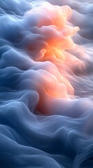 Abstract swirling clouds, orange and blue hues.