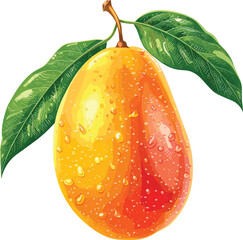 Mango botanical illustration vector, isolated on transparent background, vintage tropical fruit, ripe mango, old botanical art, detailed fruit drawing, hand-drawn mango