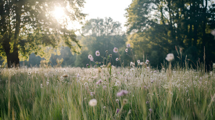 A sun-kissed meadow with wildflowers swaying gently in the breeze.