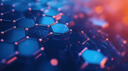 A vibrant close-up of a cluster of blue and orange hexagonal shapes, showcasing intricate patterns and textures. The colors contrast beautifully, creating a striking visual effect.