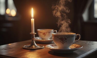 Romantic candlelit tea setting
