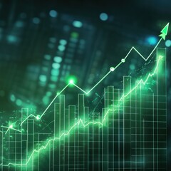 Naklejka premium Close-up, Financial Growth Chart. Green Graph with Arrow Pointing Up. Stock Market, Investment, Economy.