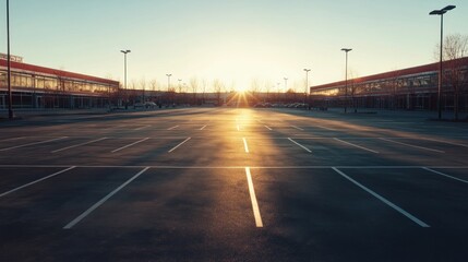 Empty parking lot at sunrise