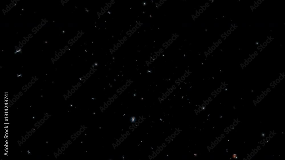 Wall mural animation loop glow white stars particles flow on black abstract background. animation of fiery glow