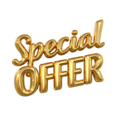 3D SPECIAL OFFER text in gold with high gloss finish and subtle shadow effect symbolizing luxury and exclusivity