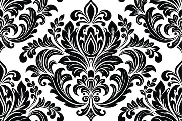 Floral pattern with damask Black and white
