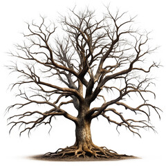 dead oak tree silhouette with gnarled branches
