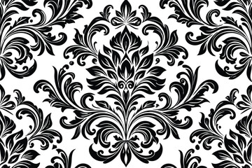 Floral pattern with damask Black and white