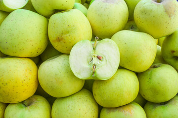 texture green apple (granny smith apple) and half  isolated on a white background, fresh green apple fruit, full depth of field, cut-out, clipping path