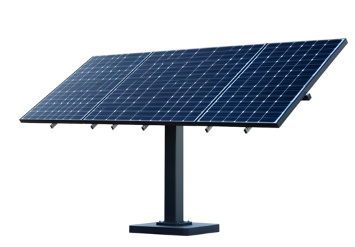 Cutout big solar panel on installing on square metal pole, png