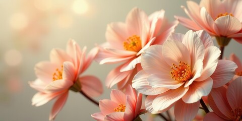 Obraz premium Delicate Peach Blossoms in Soft Sunlight, a Close-Up Study of Nature's Gentle Beauty