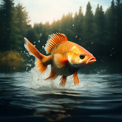goldfish jumping on the surface of the water