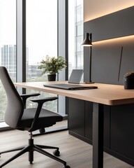 professional workspace with smart desks and AI-powered assistants