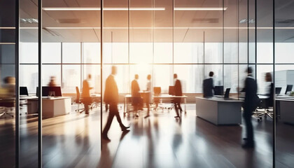 Blurred people in motion in modern office. 