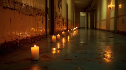 Old hallway lit by candles